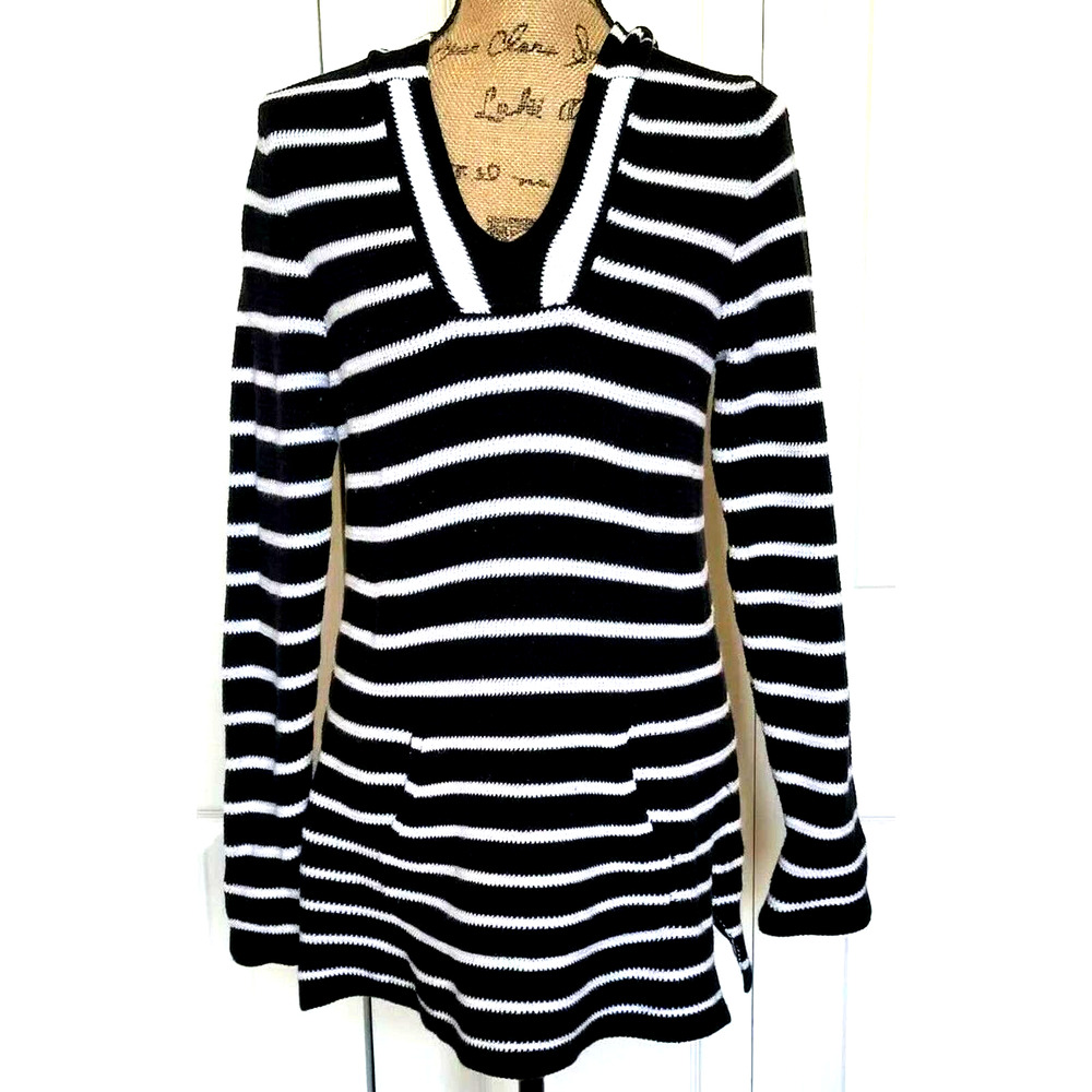 Saint Tropez Tunic Knit Hoodie Long Sleeve Striped